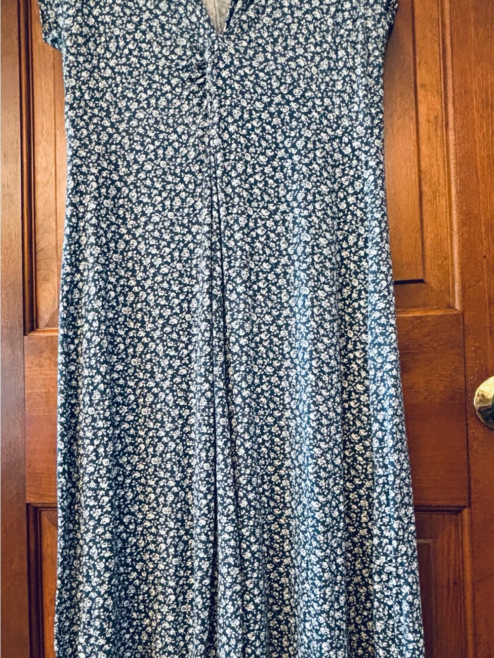 Navy Blue Floral Midi Dress with with white floral Print